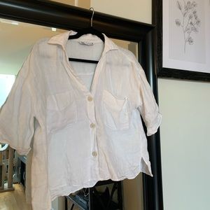 Zara White Linen Button Down Crop Top
